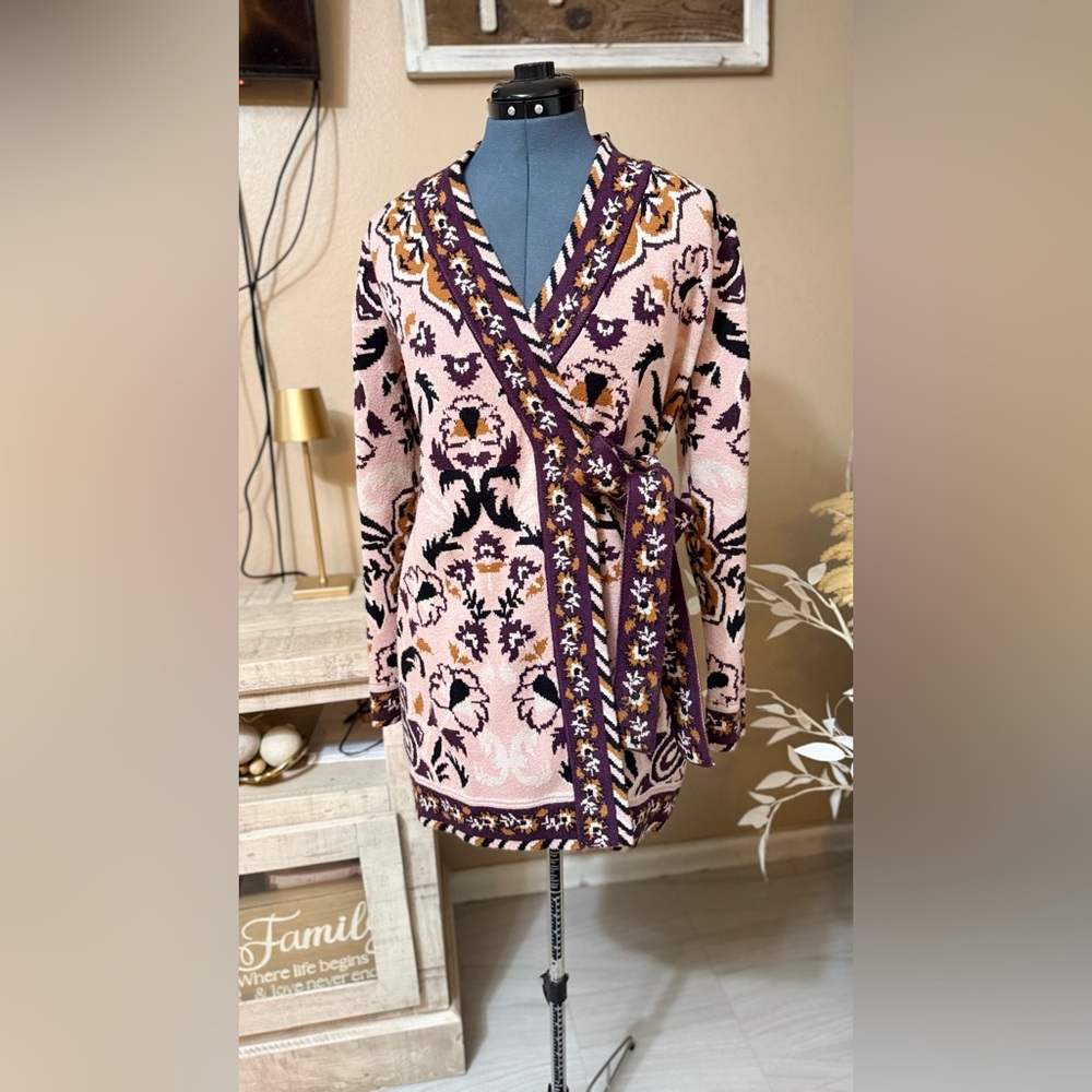 FARM Rio Jacquard knit mini Floral Wrap Dress